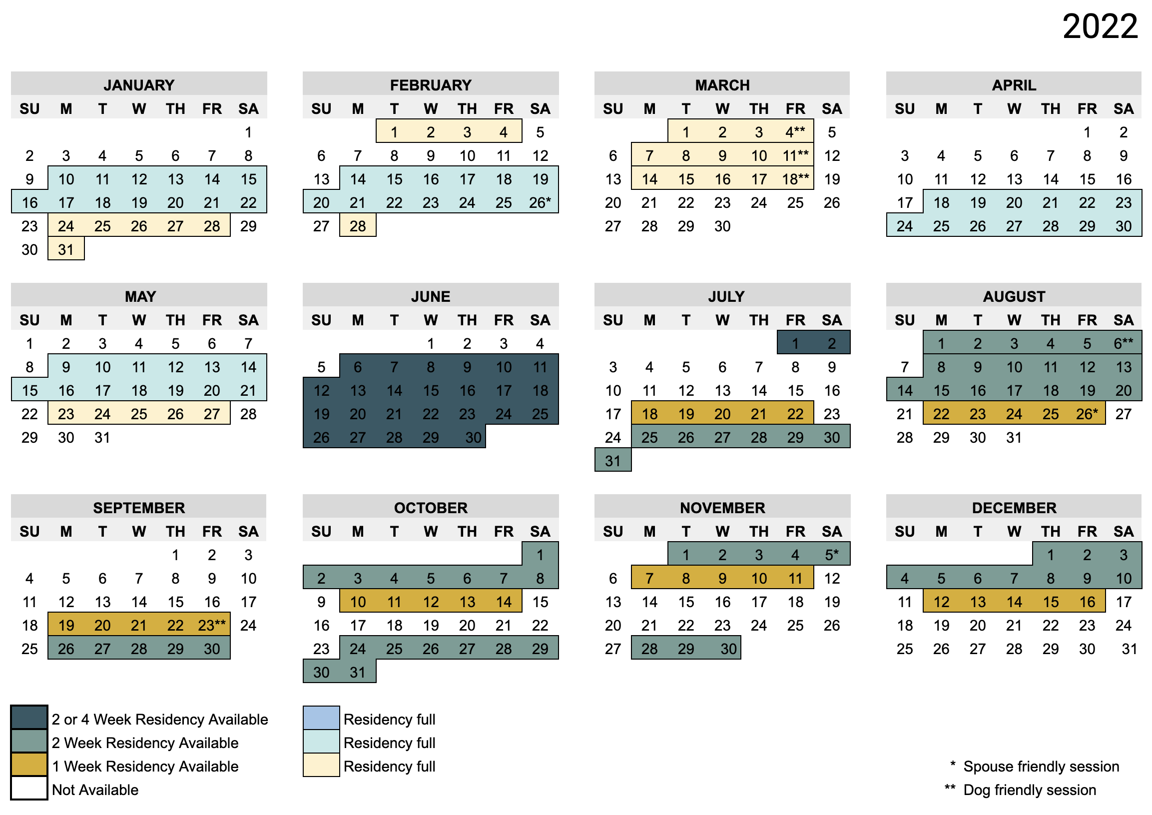 ICR 2022 Residency Session Calendar